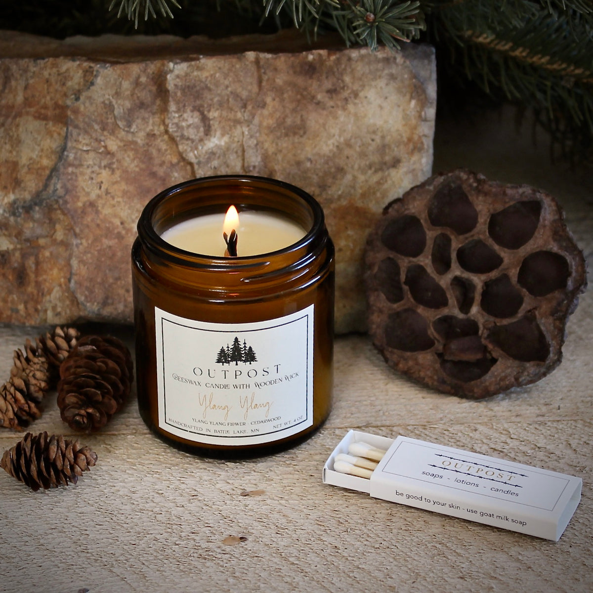 Beeswax Candle with Wooden Wick - Spirit Wood