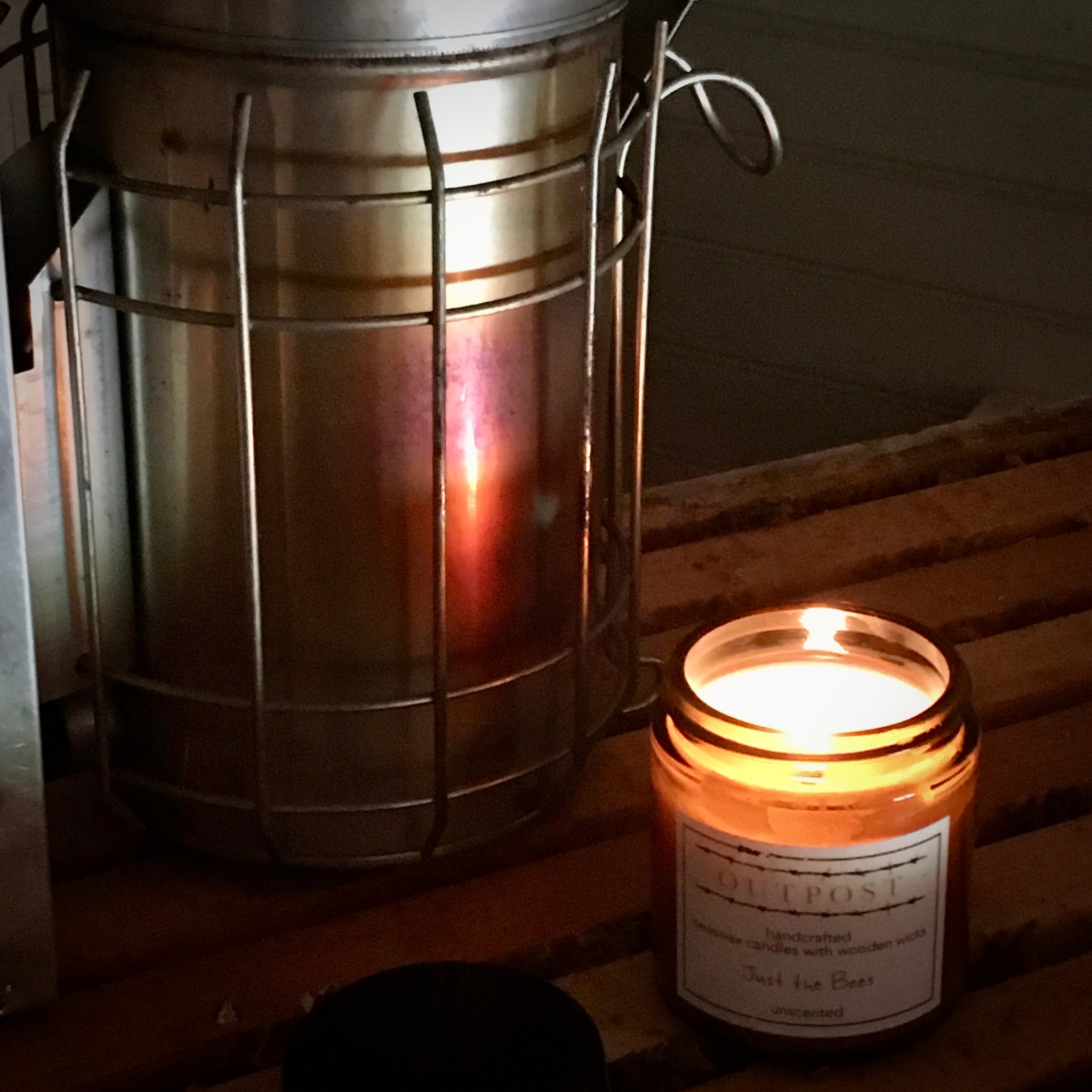 Beeswax Candle with Wooden Wick - Bourbon & Bees – O U T P O S T Soaps