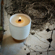 Load image into Gallery viewer, unscented beeswax candle in white glaze tumbler