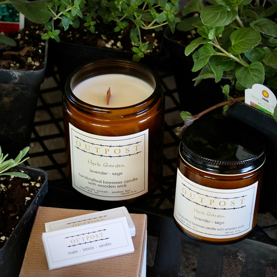 Beeswax Candle with Wooden Wick -  Herb Garden